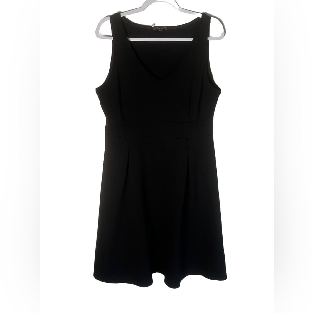 Eileen Fisher Fit And Flare Dress Womens Black LBD Sleeveless Knee Length Size L